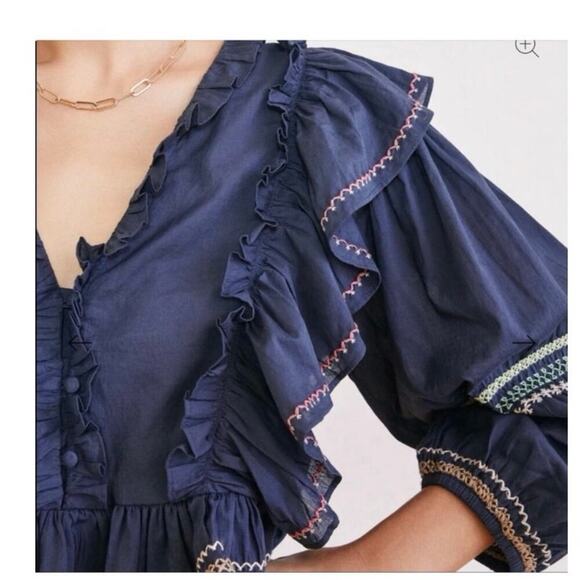 Something navy Audrey peplum top with embroidered details size XL - Picture 3 of 9